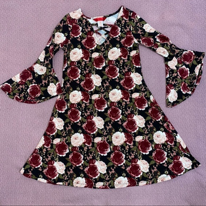 Floral dress for‎ girls size 10/12 burgundy pink roses